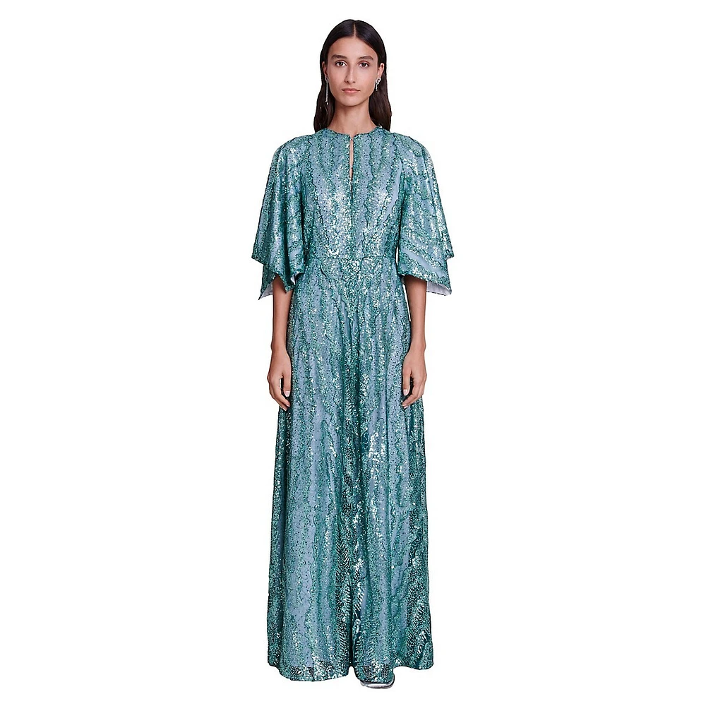 Rilousa Sequined Waves Maxi Gown