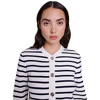 Maracasse Striped Braid-Trim Cardigan