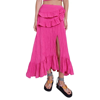 Jadeita Ruffled Crinkle Flared Midi Skirt