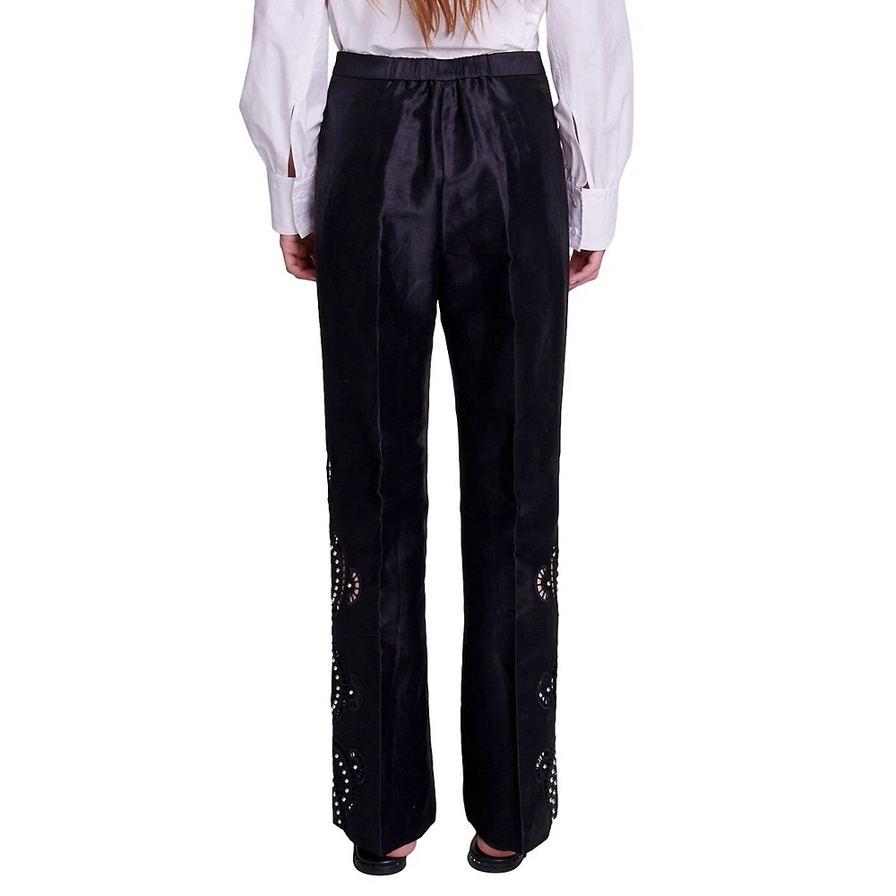 Plint Wide-Leg Embroidered Satin Pants