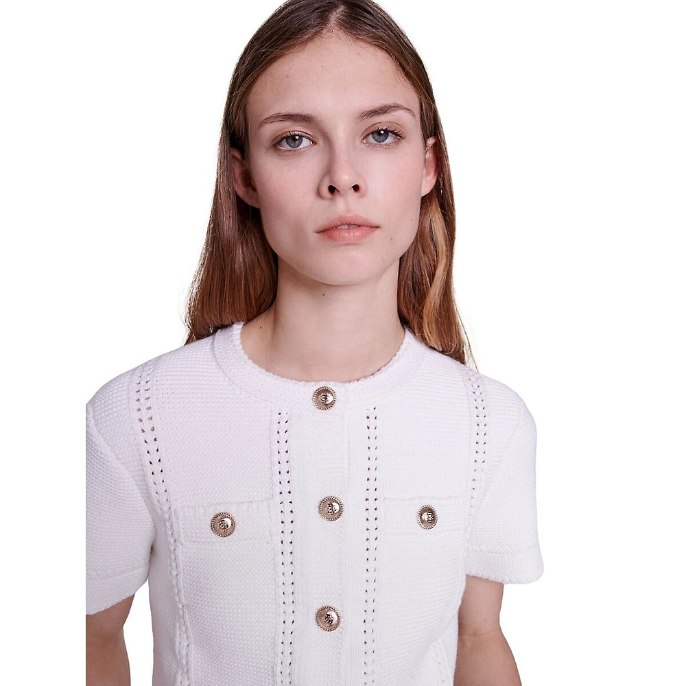 Marcel Short-Sleeve Clover-Button Cardigan