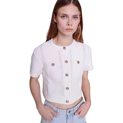 Marcel Short-Sleeve Clover-Button Cardigan