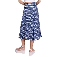 Clover-Print Satin-Effect Midi Skirt