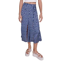 Clover-Print Satin-Effect Midi Skirt