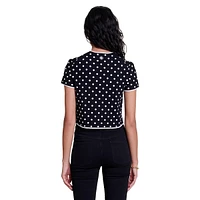 Momendots Polka Dot Short-Sleeve Cropped Sweater