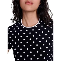 Momendots Polka Dot Short-Sleeve Cropped Sweater