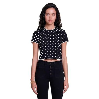 Momendots Polka Dot Short-Sleeve Cropped Sweater