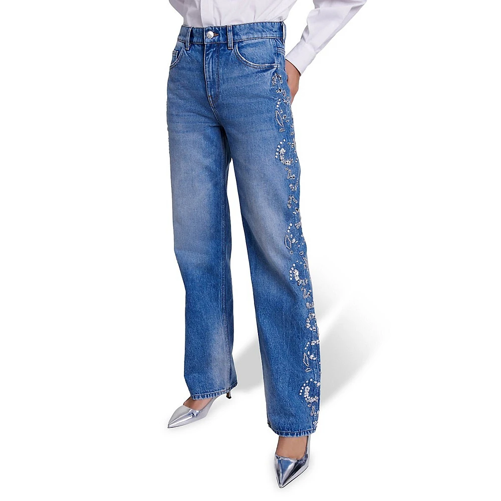 Promessa Embellished Wide Straight-Leg Jeans