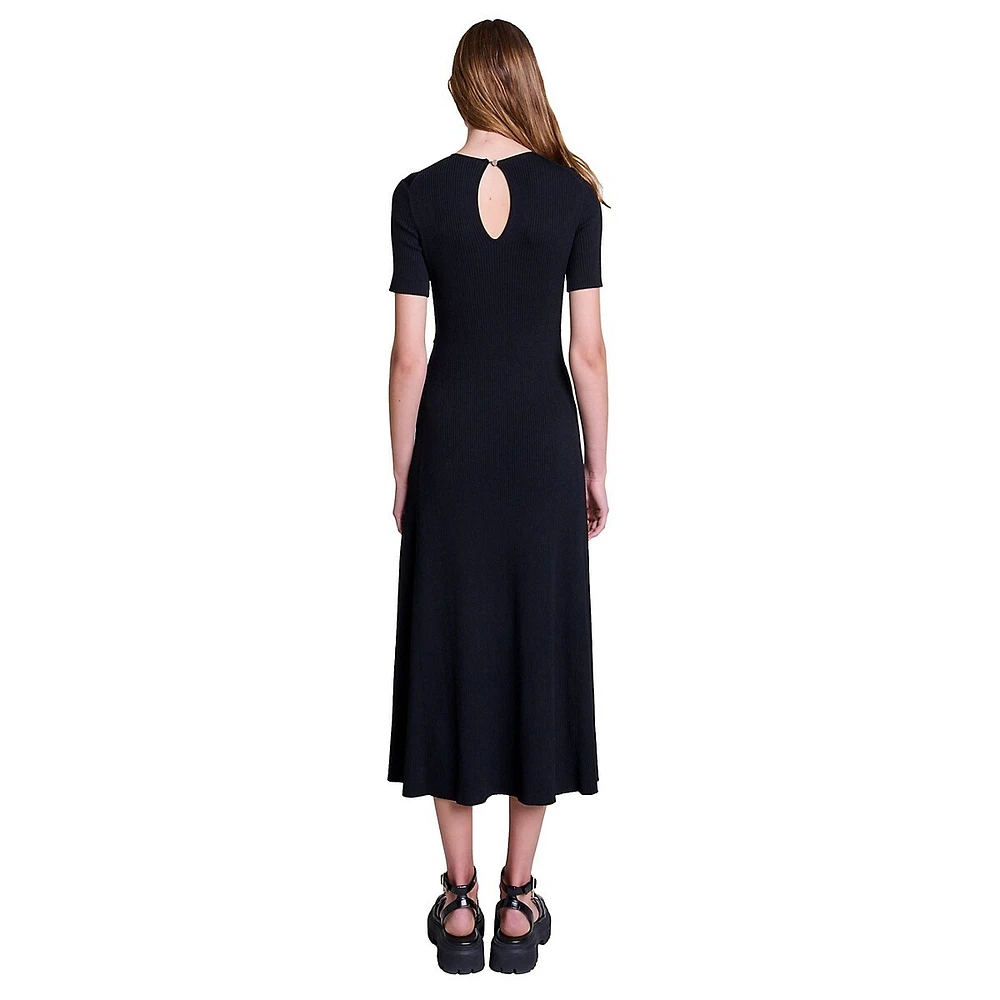 Rokane Stud-Trim Rib-Knit Midi Dress