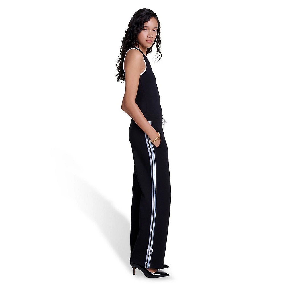 Polympic Wide-Leg Side-Sripe Track Pants