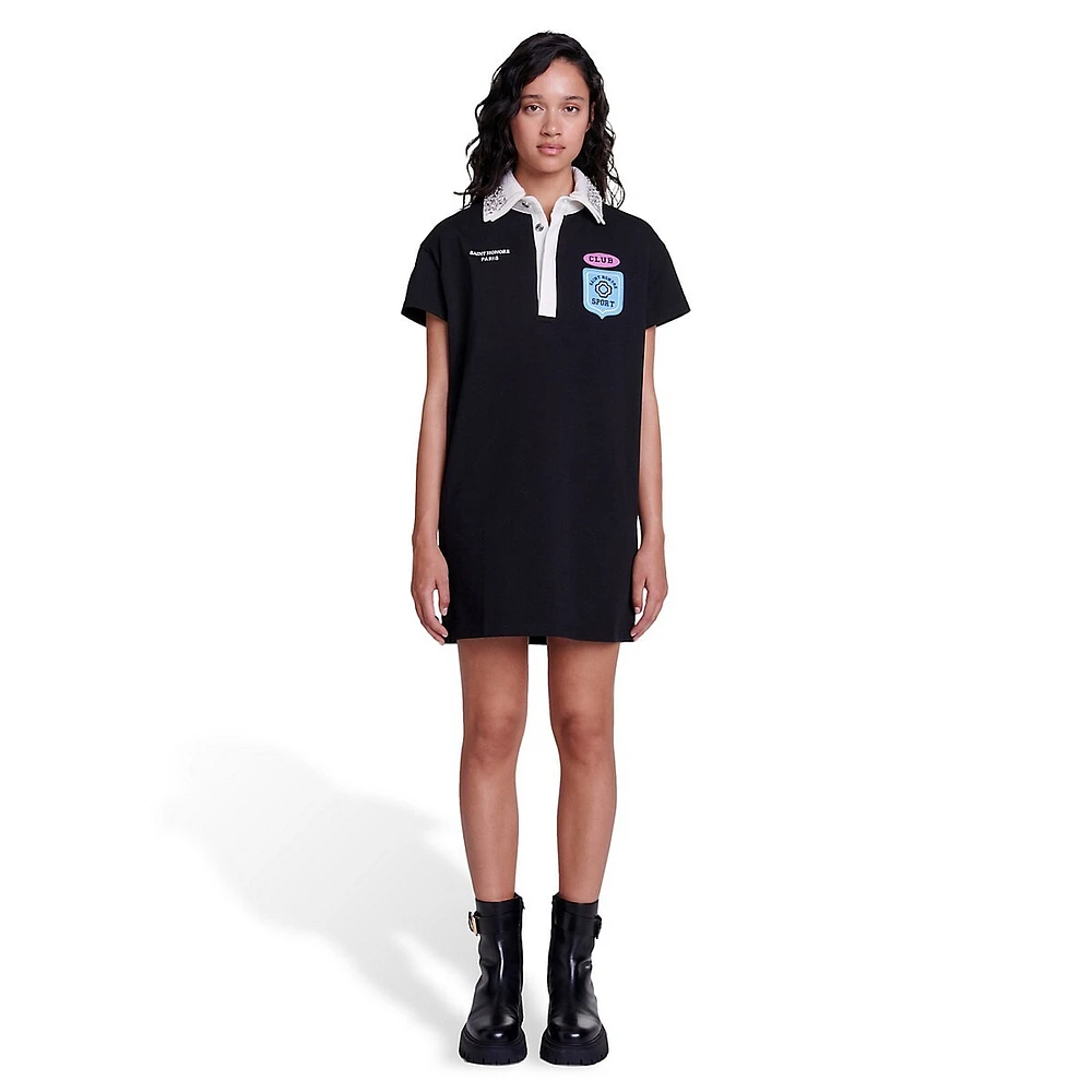 Ripolo Rhinestone-Collar Short Polo Dress