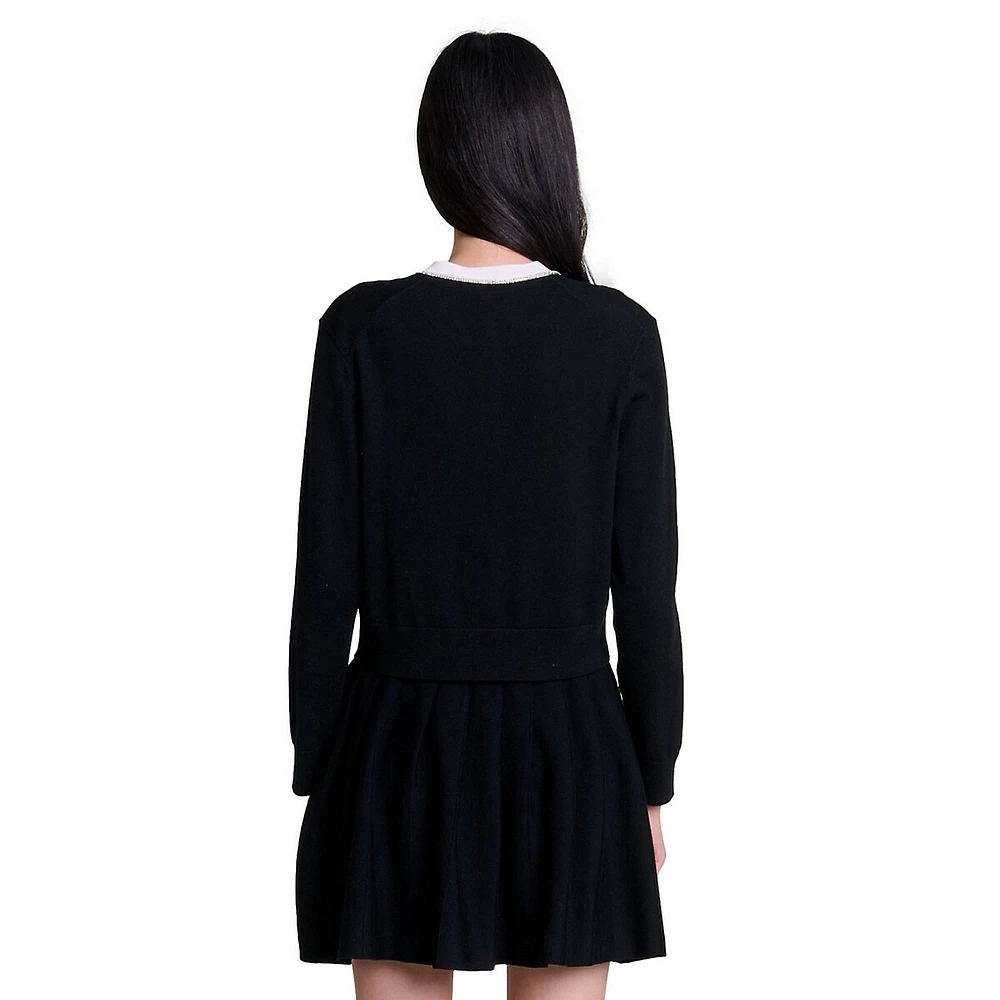 Magot Roundneck Contrast-Trim Cardigan