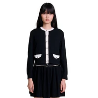 Magot Roundneck Contrast-Trim Cardigan