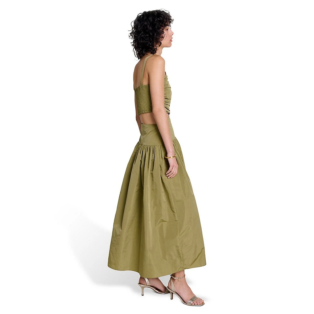 Raffetas Pleated Cutout Maxi Dress