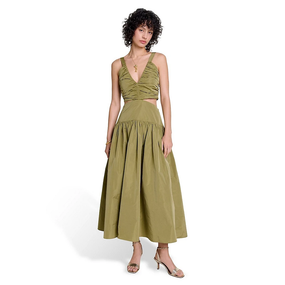 Raffetas Pleated Cutout Maxi Dress