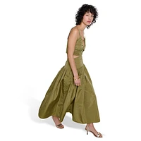 Raffetas Pleated Cutout Maxi Dress