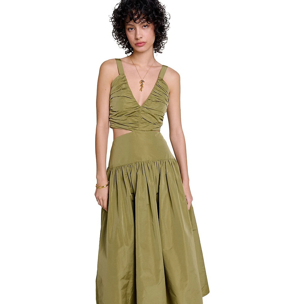 Raffetas Pleated Cutout Maxi Dress