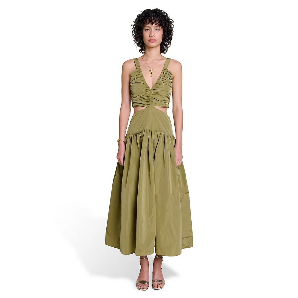 Raffetas Pleated Cutout Maxi Dress