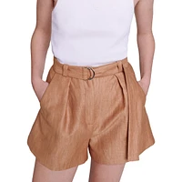 Pleated Linen-Blend Shorts