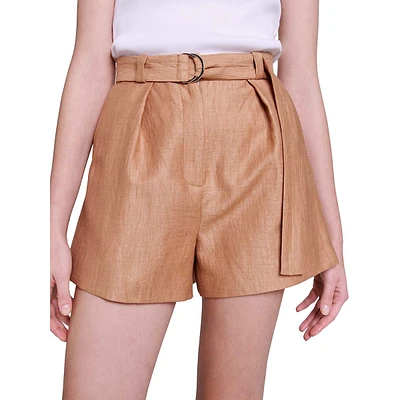 Pleated Linen-Blend Shorts