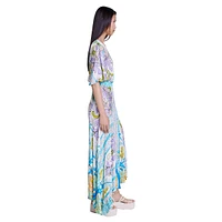 Rezaique V-Neck Blouson Waterfall Maxi Dress