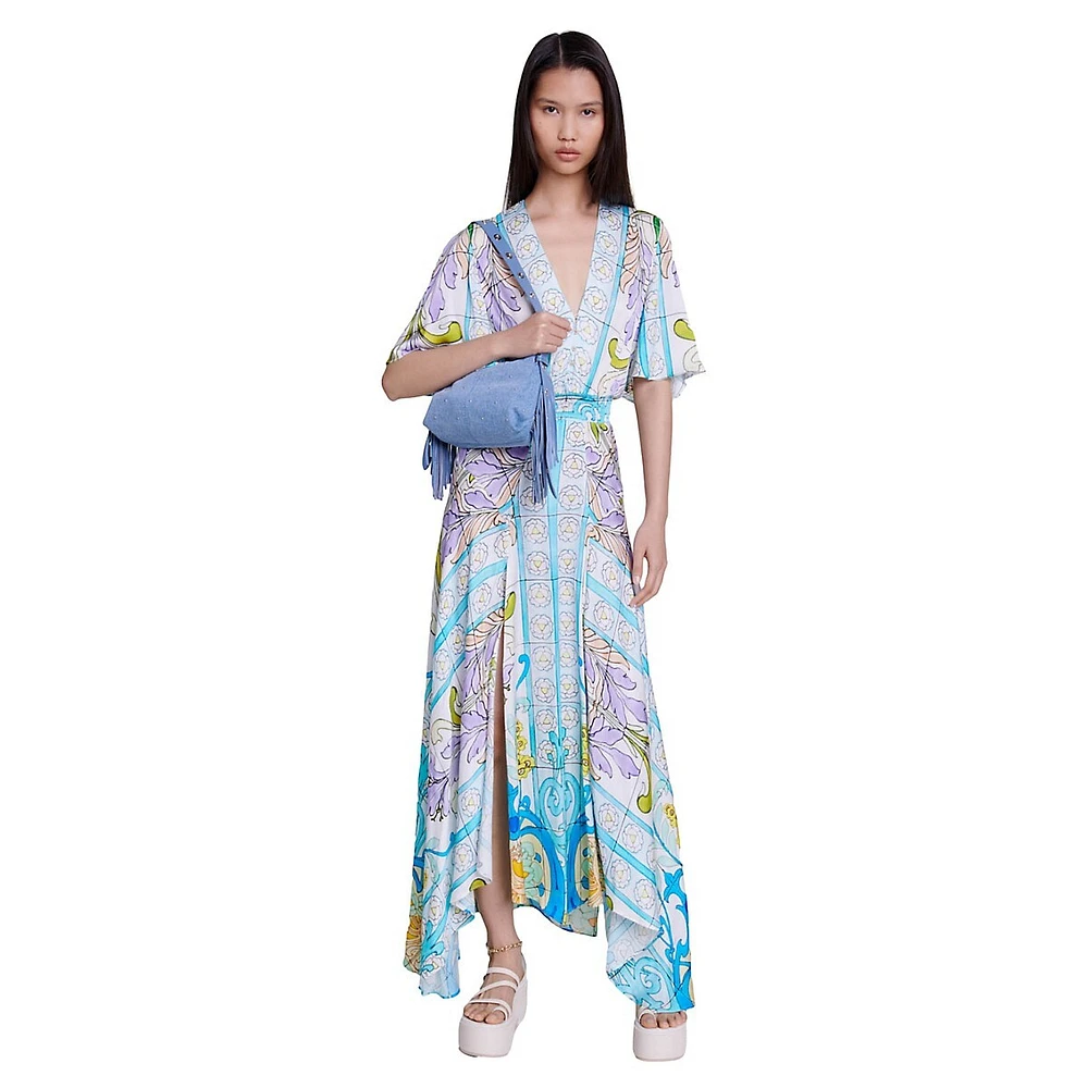 Rezaique V-Neck Blouson Waterfall Maxi Dress