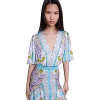 Rezaique V-Neck Blouson Waterfall Maxi Dress