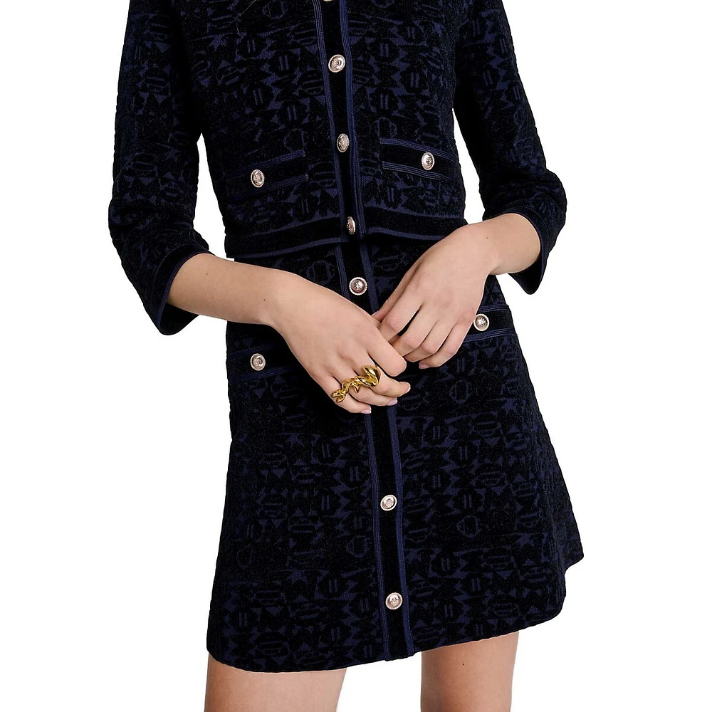 Reverie 2-Piece Velvet Jacquard Sleeveless Dress & Cardigan Set