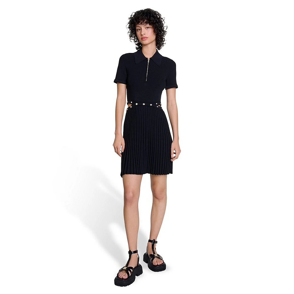 Ritourna Pleated Cutout Polo Dress