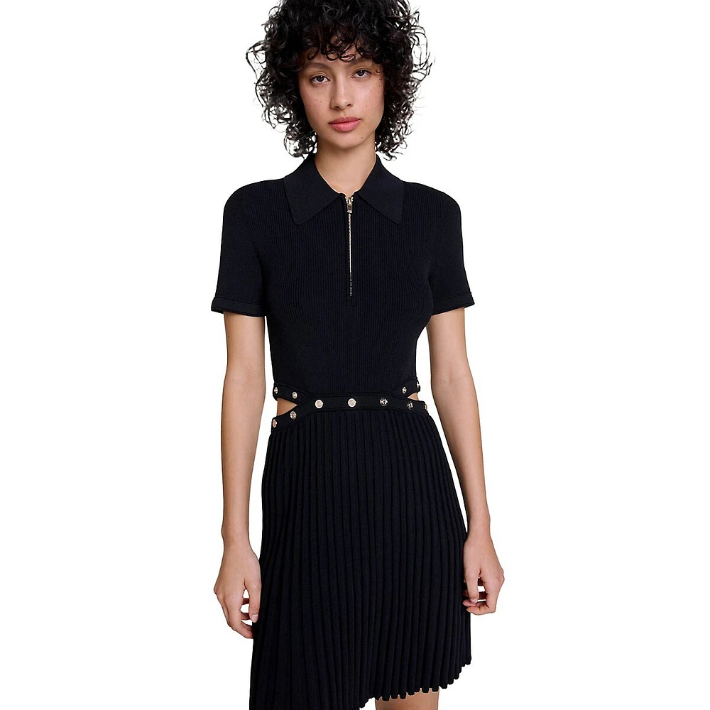 Ritourna Pleated Cutout Polo Dress