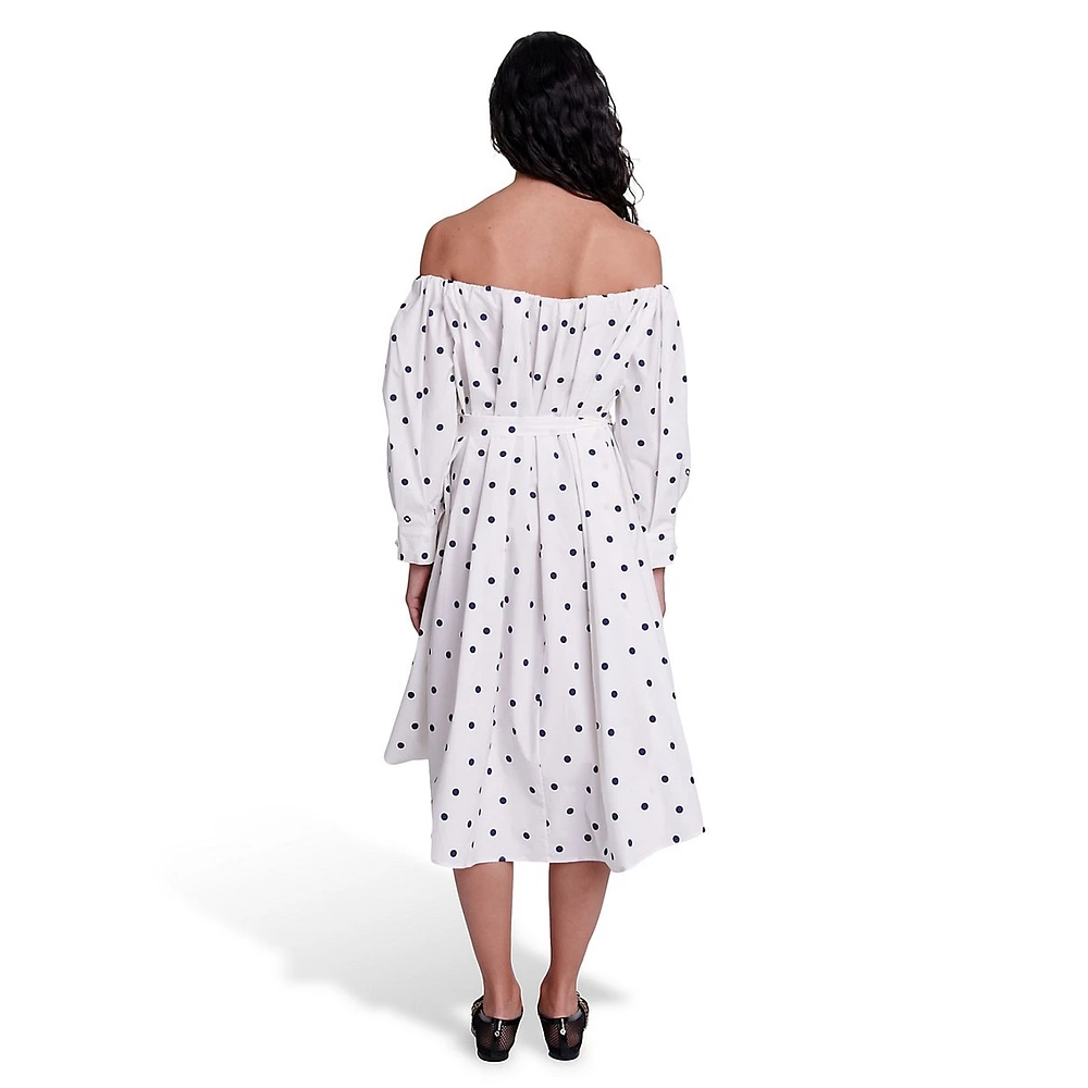 Ranina Dotted Off-The-Shoulder Dress