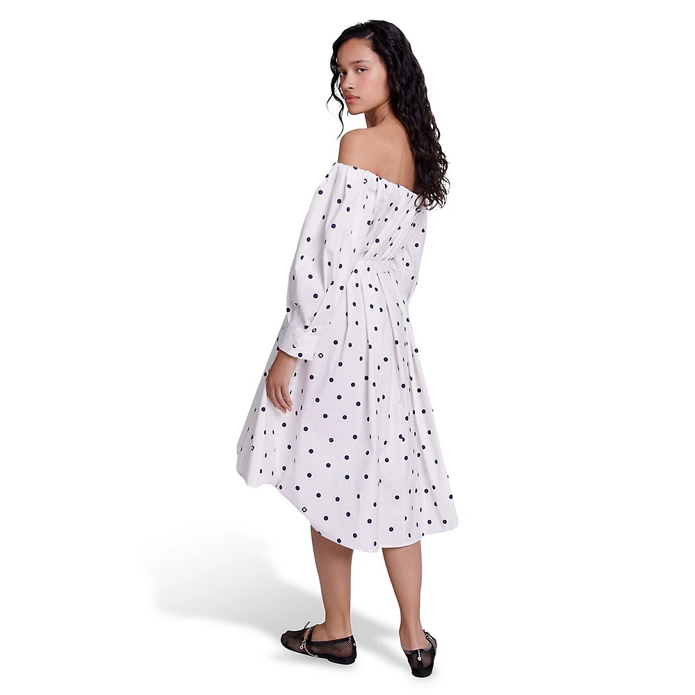 Ranina Dotted Off-The-Shoulder Dress