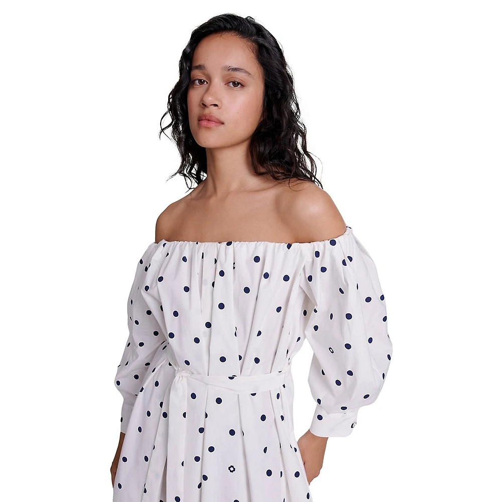 Ranina Dotted Off-The-Shoulder Dress