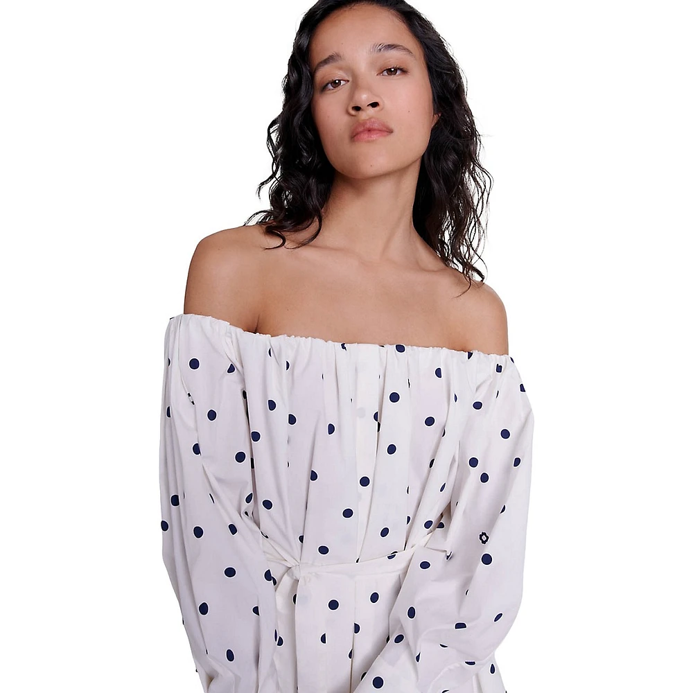 Ranina Dotted Off-The-Shoulder Dress