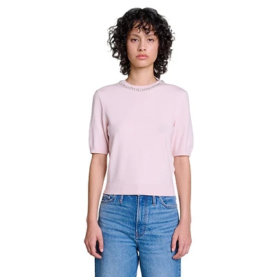 Mylene Embellished Wool-Blend Short-Sleeve Sweater