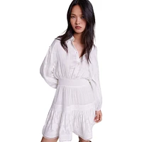 Ripone Smocked Crochet-Trim Mini Shirt Dress