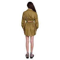 Rosikia Cutaway-Back Wrap Mini Shirtdress