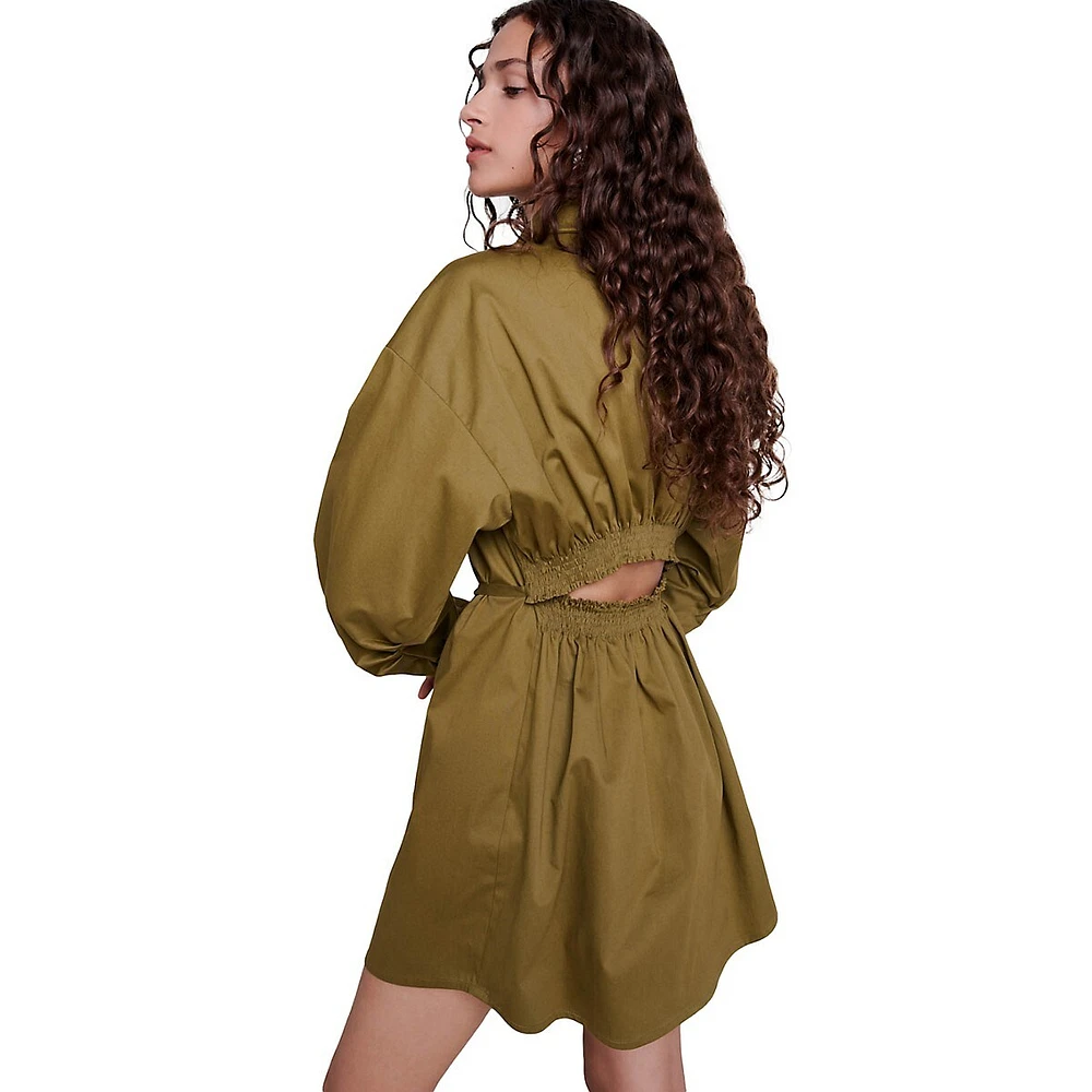 Rosikia Cutaway-Back Wrap Mini Shirtdress