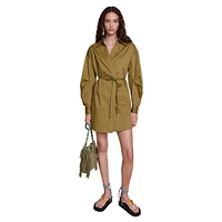 Rosikia Cutaway-Back Wrap Mini Shirtdress