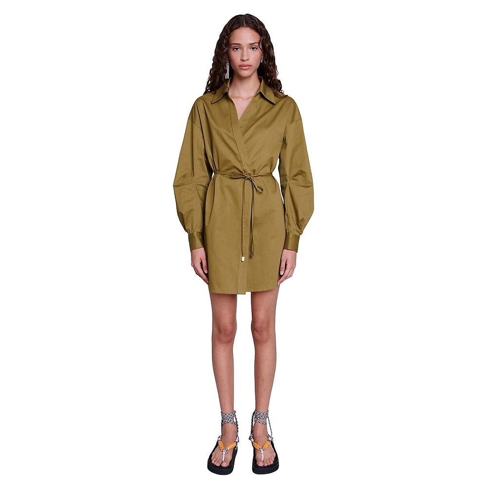 Rosikia Cutaway-Back Wrap Mini Shirtdress