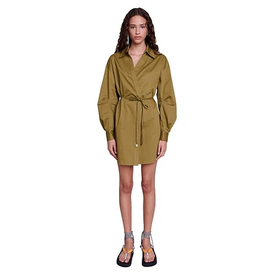 Rosikia Cutaway-Back Wrap Mini Shirtdress