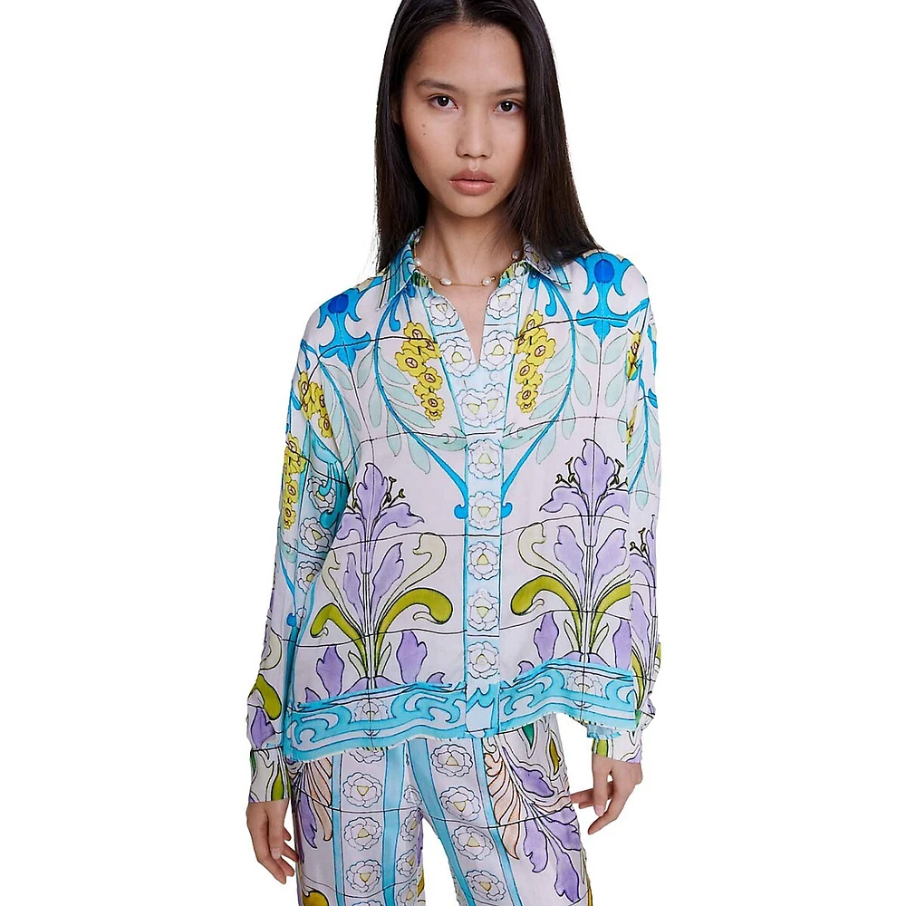 Cezaique Mosaic-Print Loose-Fit Viscose Shirt