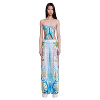 Pezaique Mosaic-Print Flowy Wide-Leg Pants