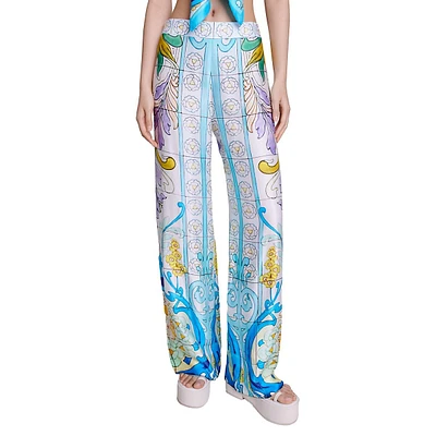 Pezaique Mosaic-Print Flowy Wide-Leg Pants