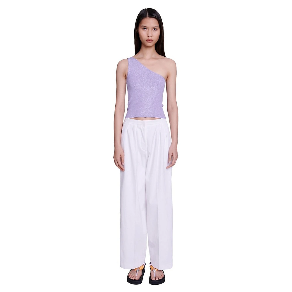 Popine Cotton Wide-Leg Pleated Pants