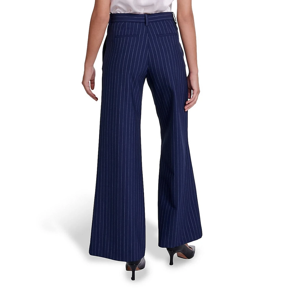 Pivano Wool-Blend Pinstriped Wide-Leg Trousers