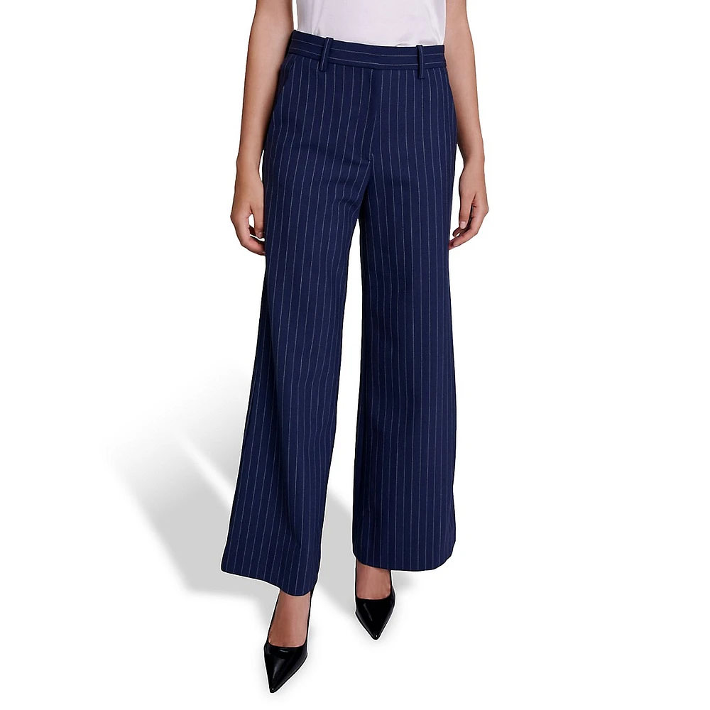 Pivano Wool-Blend Pinstriped Wide-Leg Trousers