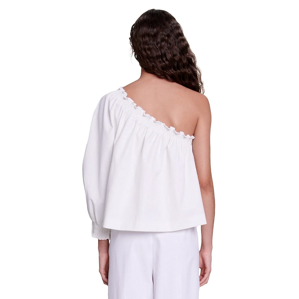 Lopine One-Shoulder Blouson-Sleeve Top