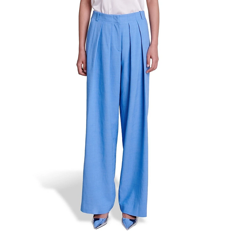 Pivalda Pleated Textured Wide-Leg Pants