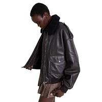 Blastiya Faux Shearling-Collar Leather Jacket